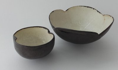 2 Cream and Charcoal Bowls