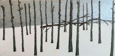 Winter Woodland (acrylic on canvas) 30x60cms. Signed and dated 2021