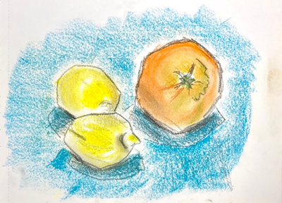 Pastel sketch for painting titled ‘Citrus Fruit’