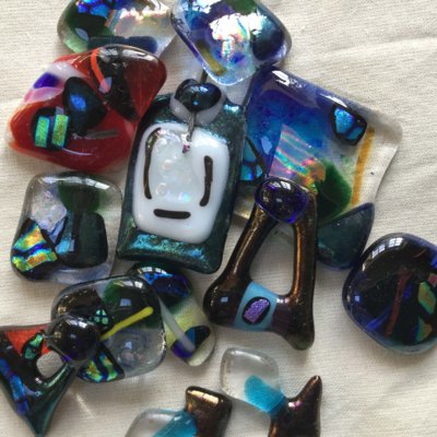 Ann Froomberg. Fused glass out of the kiln to be made into jewellery
