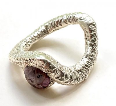 Silver Wishbone Ring with ruby