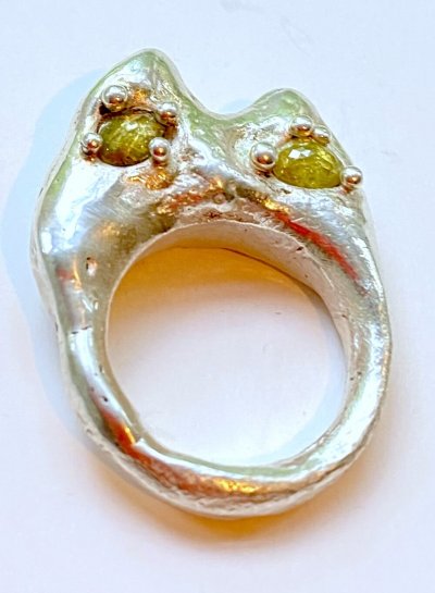 Silver and Diamond Screaming Cat Ring
