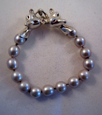 Silver and Pearl fox head bracelet