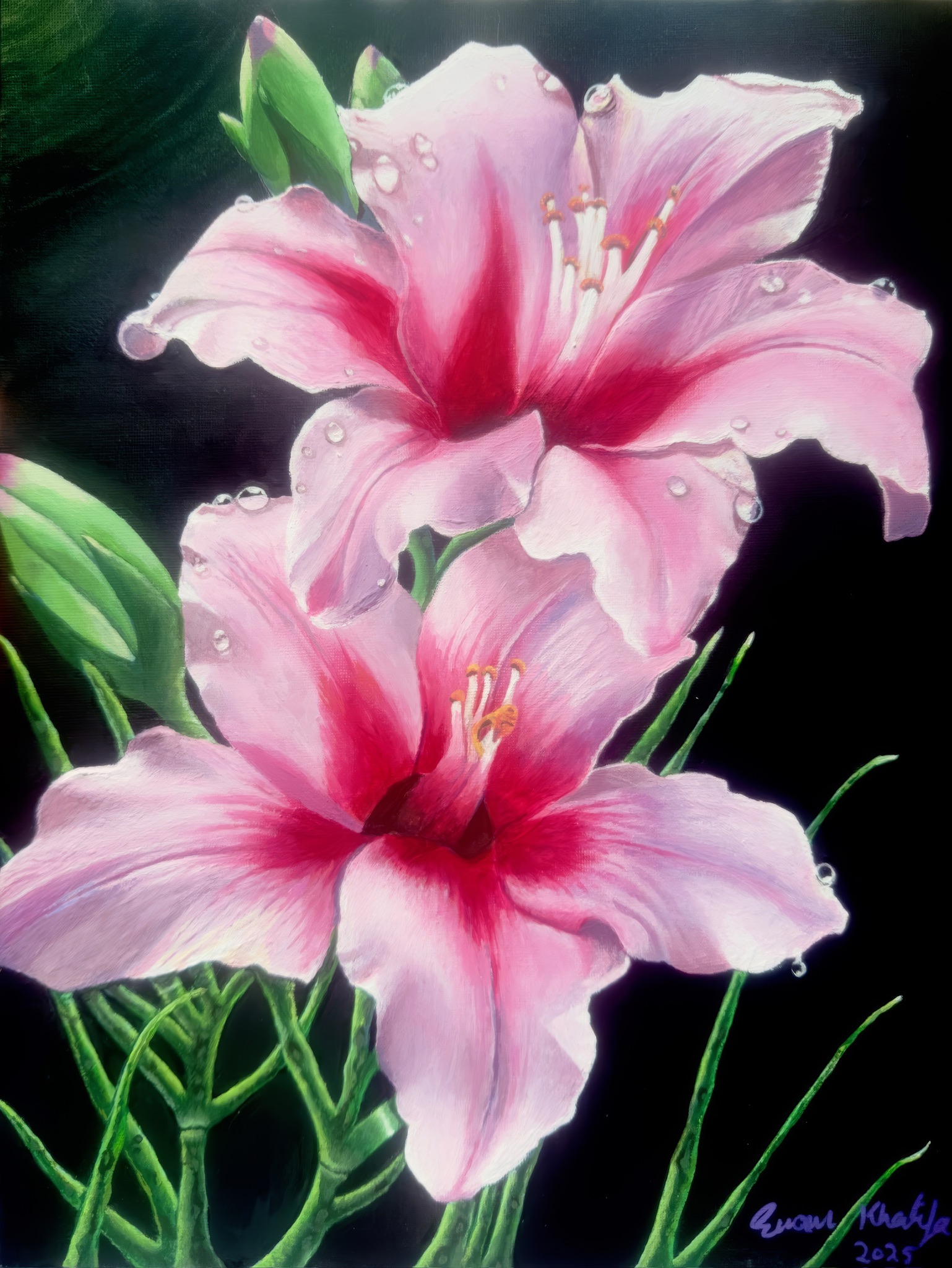 Original Painting - Desire - Pink Lily Floral Realism. Part of Eman Khalifa's nature-inspired paintings.